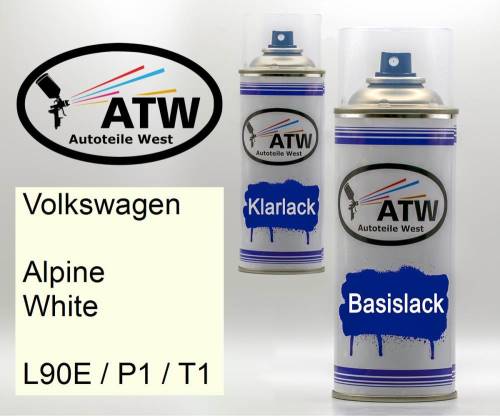 Volkswagen, Alpine White, L90E / P1 / T1: 400ml Sprühdose + 400ml Klarlack - Set, von ATW Autoteile West.